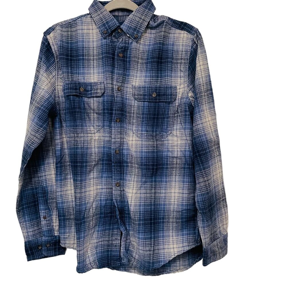 George Mens Shirt Button Up Flannel Blue Plaid Size Medium‎